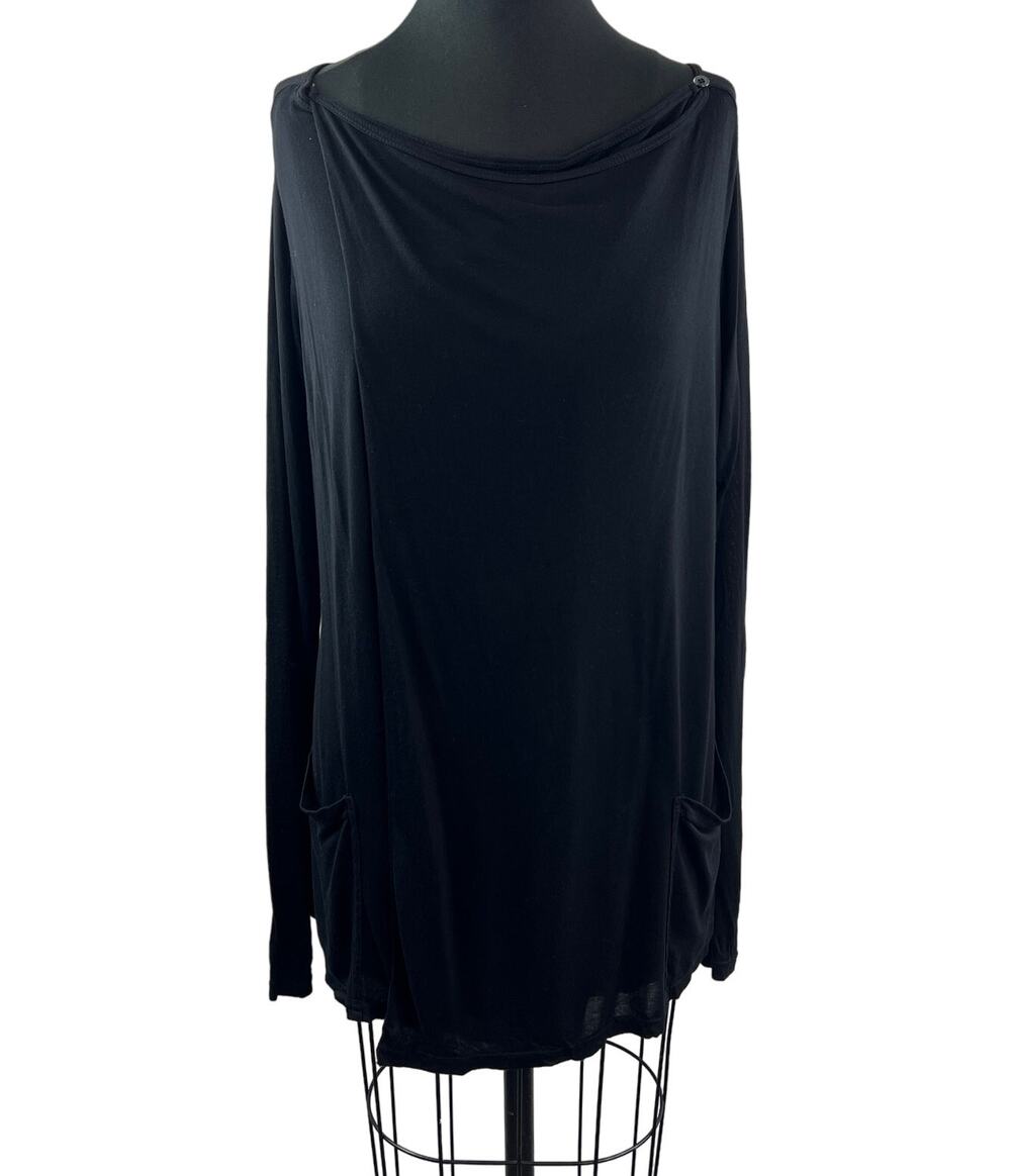 Hard Tail Black Top Boat Neck Asymmetrical Loose Fit Long Sleeve Size Medium M